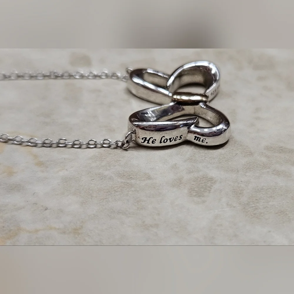 Minnie Mouse Bow Necklace sterling silver and 10k gold Womens